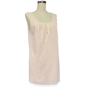 Vintage Blush Pink Sheer Slip Dress Lace Trim Sleeveless Size Large Babydoll